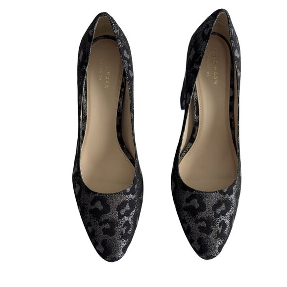 Cole Haan Leopard Print Chunky Heel Pumps Size 8.5 Black/Silver - Picture 11 of 11